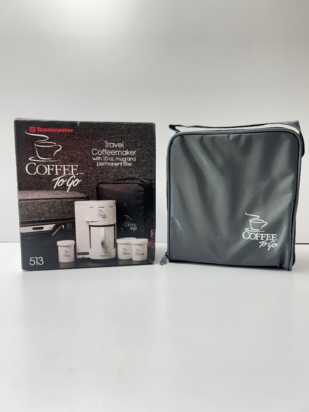 Vintage Toastmaster Coffee To Go Travel Coffee Maker W/ 10oz Mug 3 Canisters Bag